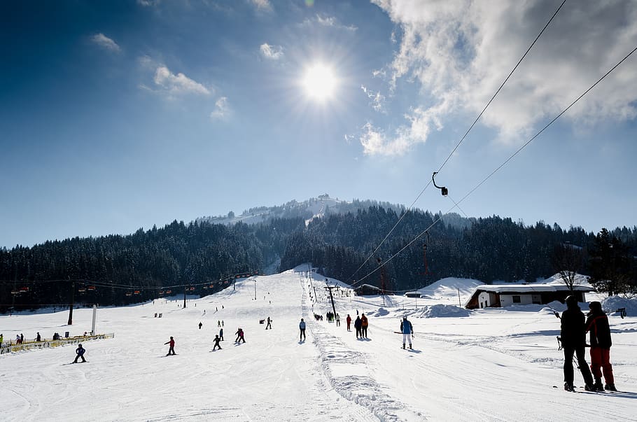 landscape, mountains, sun, snow, winter, nature, outdoor, people HD wallpaper