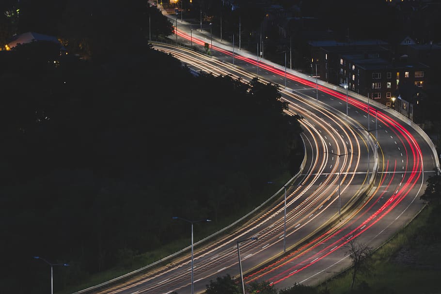 road, dark, city, long exposure, light trail, motion, speed HD wallpaper