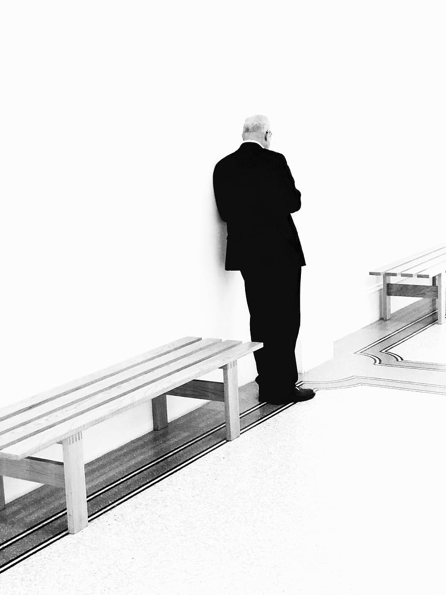 b+w man, railing, one person, architecture, staircase, full length HD wallpaper