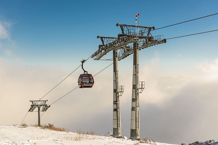 gray cable car, snow, winter, tatra mountain, sky, nature, day HD wallpaper