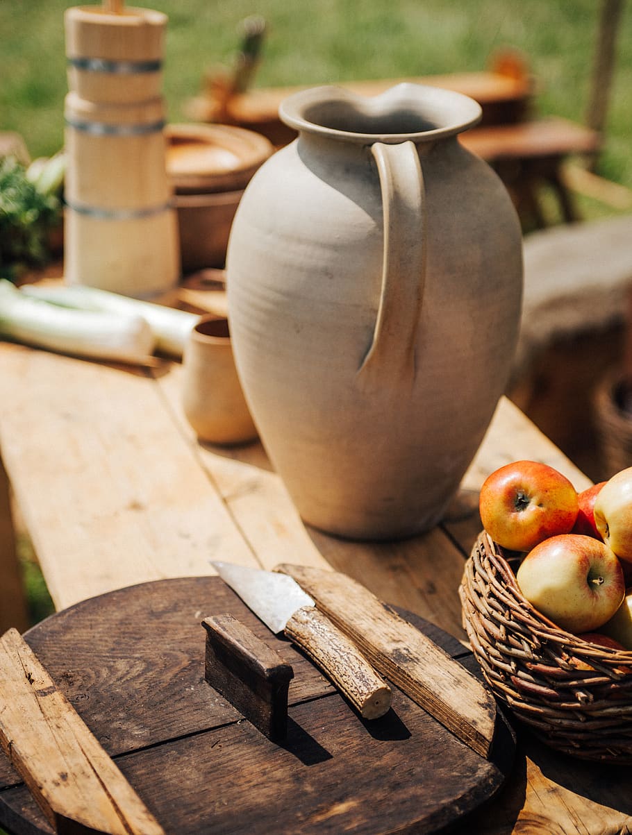 gray clay jar, wood - material, food and drink, container, fruit HD wallpaper