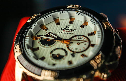 Round White and Silver-colored Casio Edifice Chronograph Watch HD wallpaper
