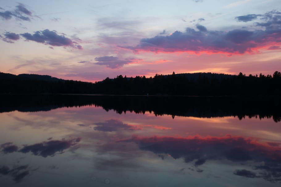 norway, marivannet, trees, fall, lake, purple, gladleks, skyline HD wallpaper