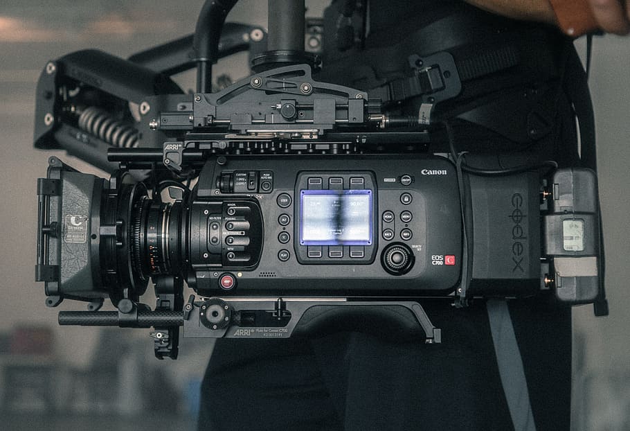 closeup photo of black video camera, technology, gear, canon film camera