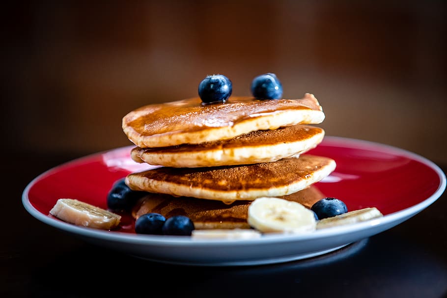pancake with blueberry, food, food and drink, plate, indoors HD wallpaper