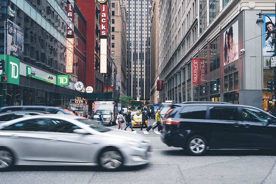 people walking on pedestrian lane near buildings and cars during daytime, HD wallpaper