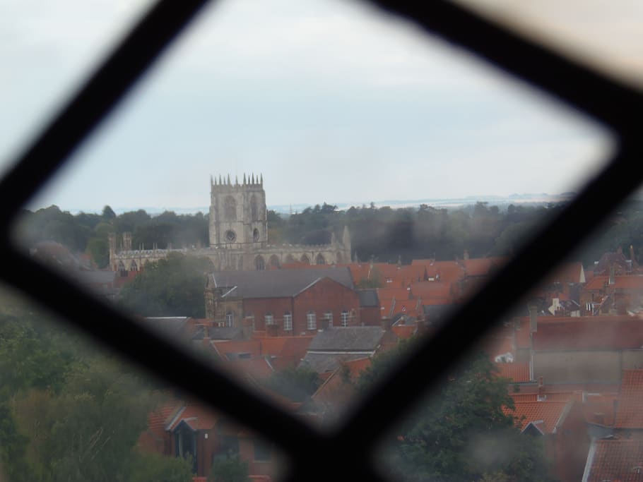 united kingdom, beverley, window, view, glass, church, landscape, HD wallpaper