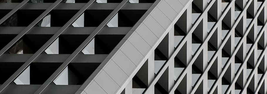 gray concrete building, staircase, banister, handrail, triangle HD wallpaper