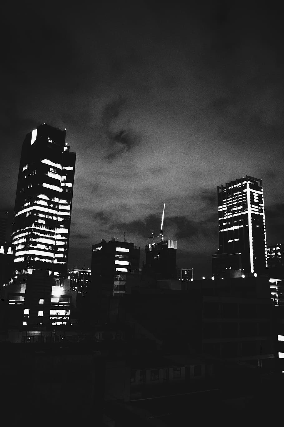 lights, night, black and whithe, buildings, city, cdmx, building exterior HD wallpaper