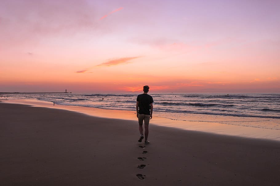 man walking on shore, human, person, exercise, working out, sports HD wallpaper