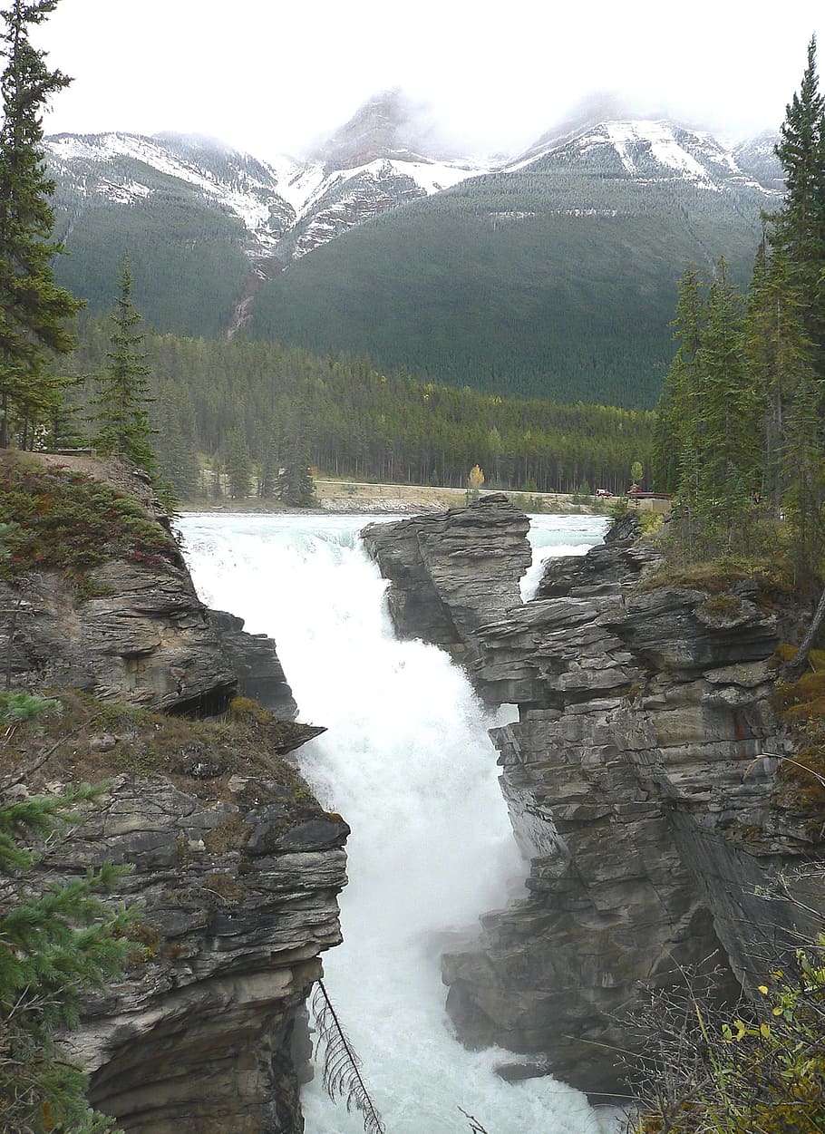nature, landscape, water, flow, fall, waterfall, wild, mountain HD wallpaper