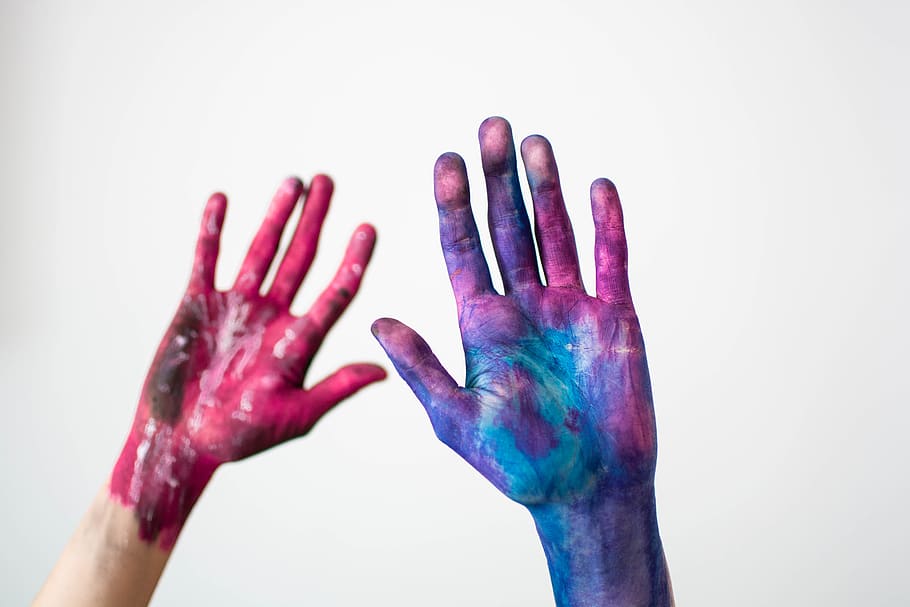 Two Hand Filled With Paint, art, artistic, close-up, color, colorful, HD wallpaper