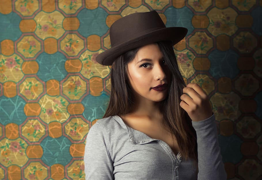 girl, one person, portrait, beauty, hat, clothing, pattern, HD wallpaper