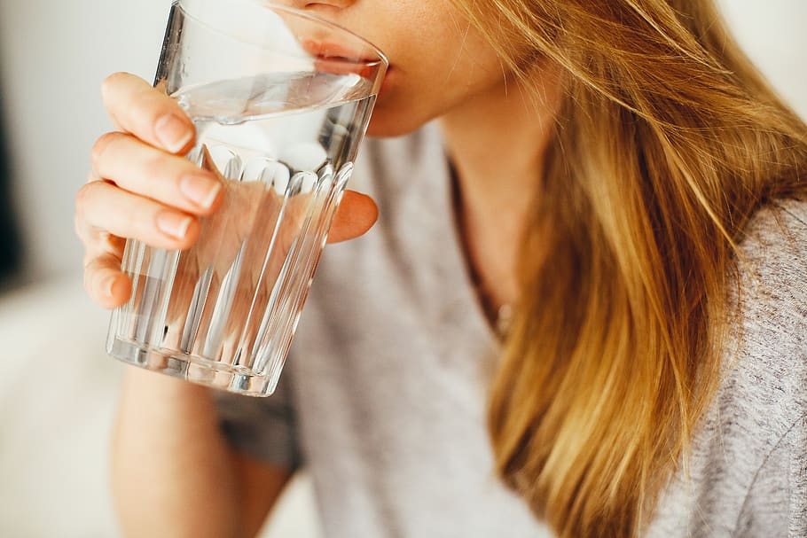 Woman Drinking Water, female, girl, glass, hair, hand, hydration, HD wallpaper