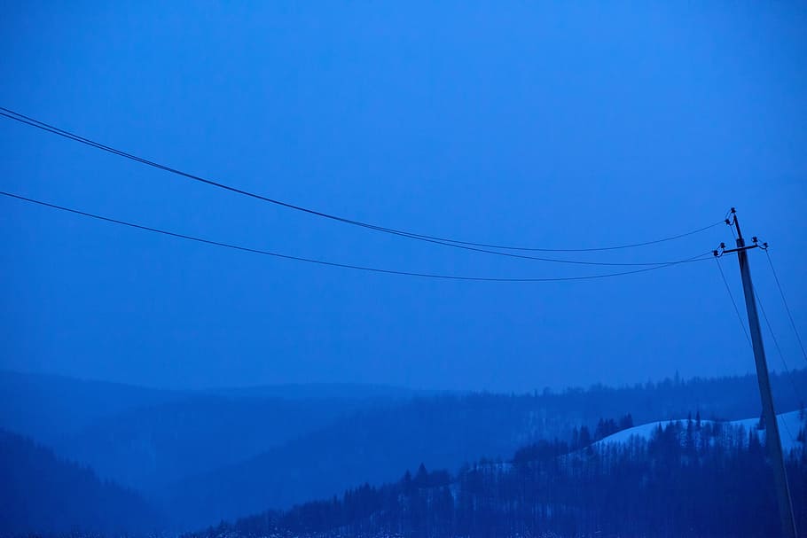 winter, network, fog, tower, electric, pylon, post, steel, power HD wallpaper