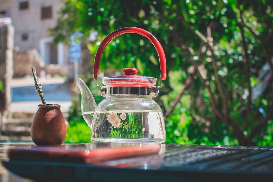 Red Glass Teapot, beverage, blur, blurred background, bright HD wallpaper