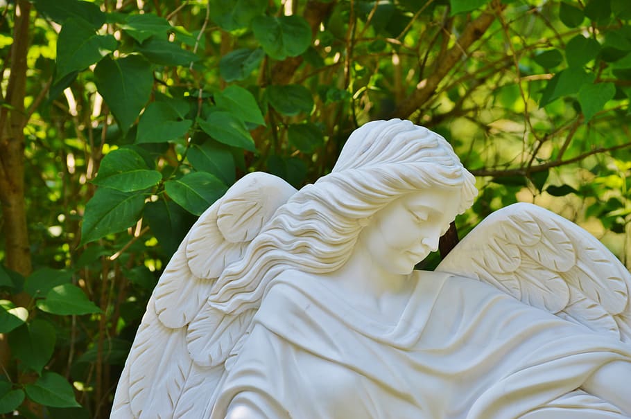 White Ceramic Angel Statue, art, artwork, daylight, growth, landscape HD wallpaper