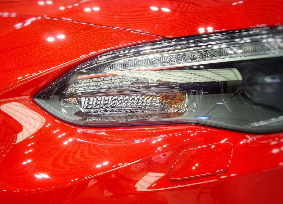 car, red, front, light, close, closeup, reflection, show, room HD wallpaper