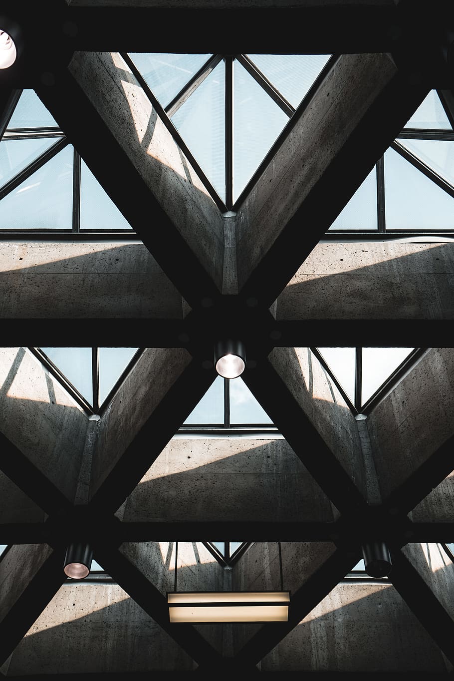 clear glass ceiling with gray concrete frames, architecture, background HD wallpaper