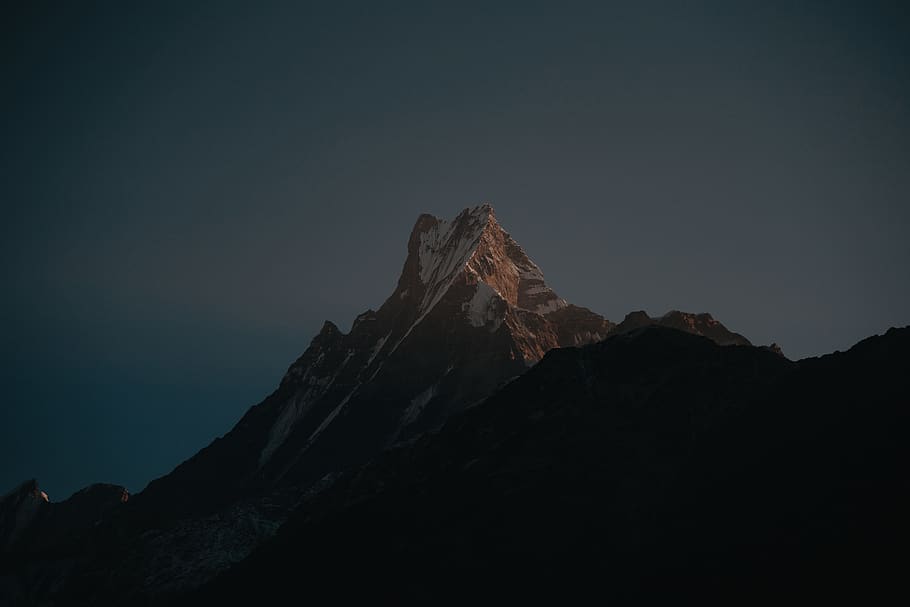 brown mountain during blue hour, nature, outdoors, mountain range HD wallpaper