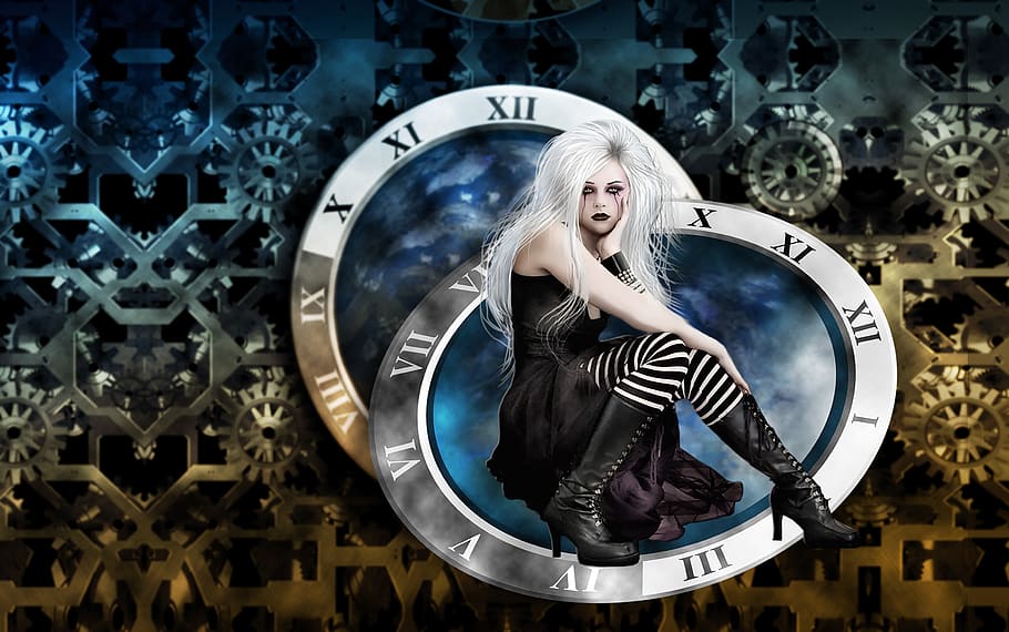 digital creation, clock, design, blue, colors, imaginary, graphics HD wallpaper