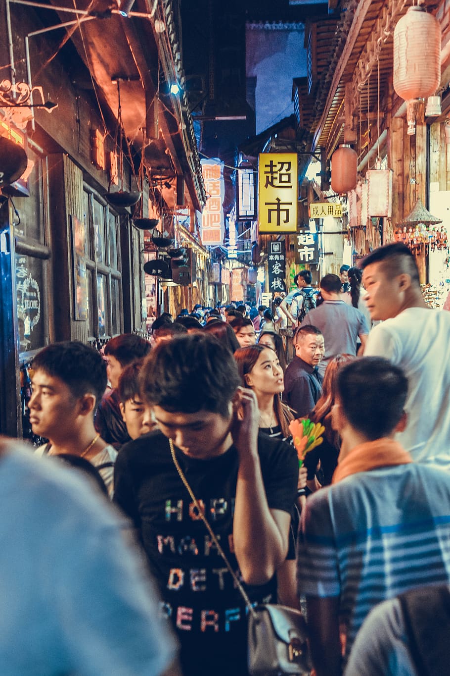 crowd on street, person, human, pedestrian, people, shop, market HD wallpaper