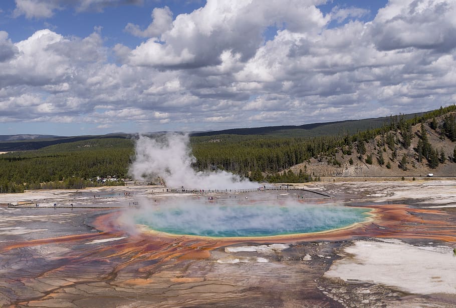 yellowstone, pool, geothermal, minerals, nature, hot, steam