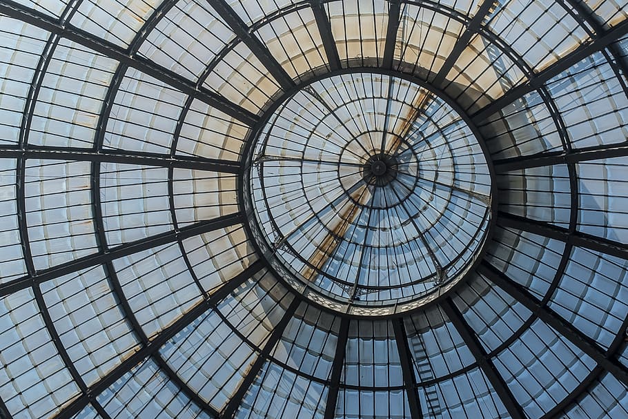 Glass dome in Milan, built structure, architecture, pattern, ceiling HD wallpaper