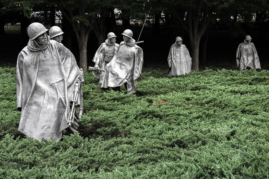 Korean War Memorial, National Mall, Washington DC, statues of soldiers walking, HD wallpaper