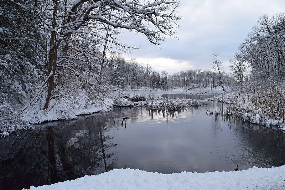 snow, winter, cold, nature, landscape, outdoors, water, reflection wintry HD wallpaper