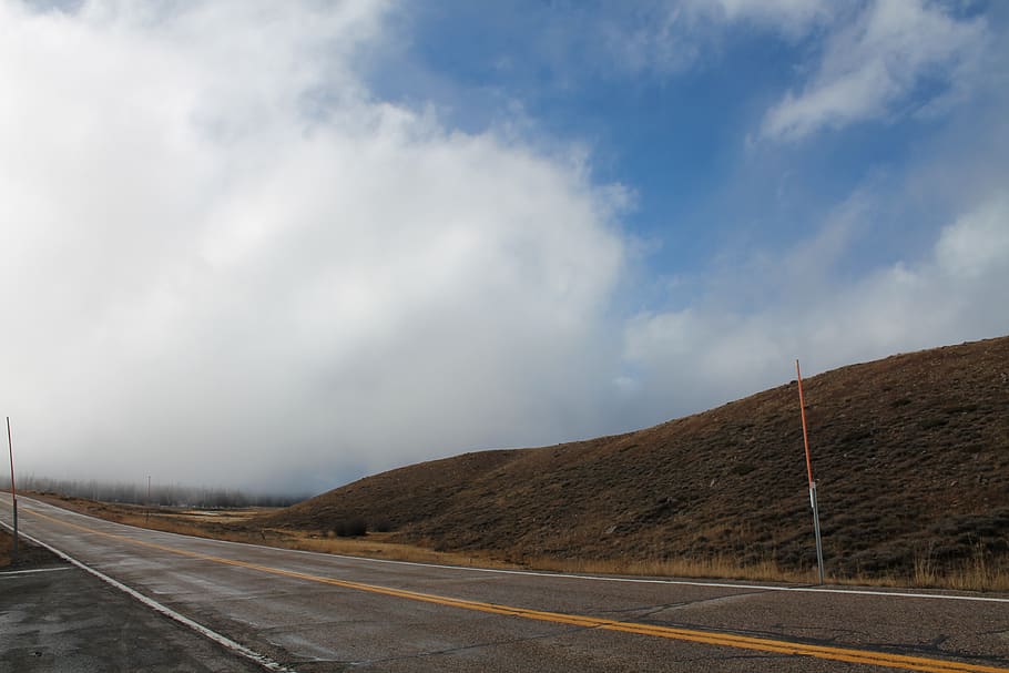 cloud, mountain, road, sky, cloud - sky, transportation, sign HD wallpaper