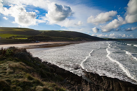 united kingdom, woolacombe beach, devon, england, cloud - sky HD wallpaper