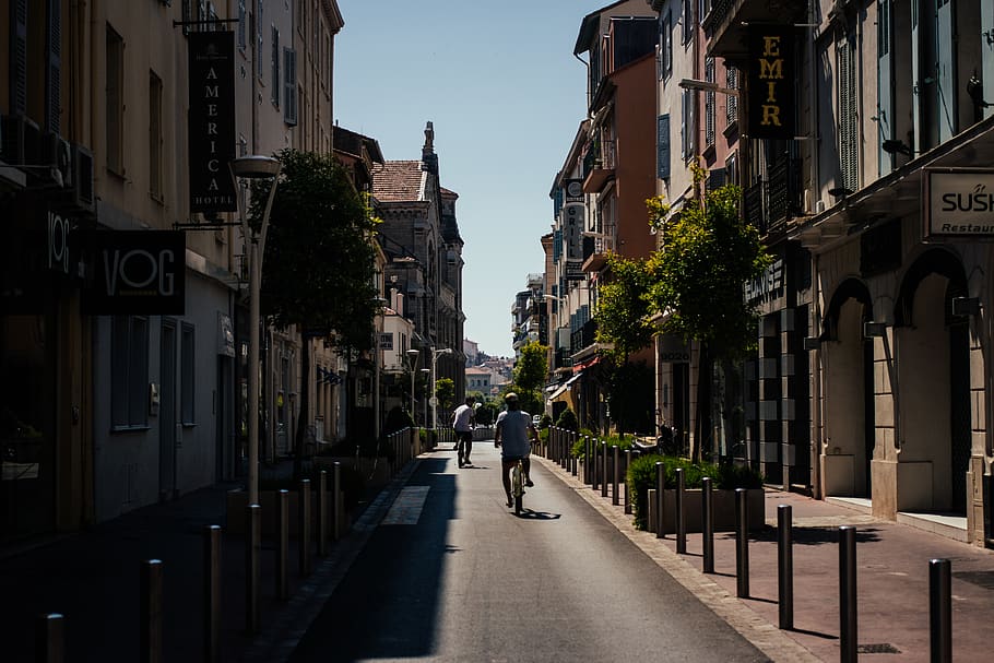 france, cannes, sun, shadow, city, biking, bicycle, bicycles HD wallpaper
