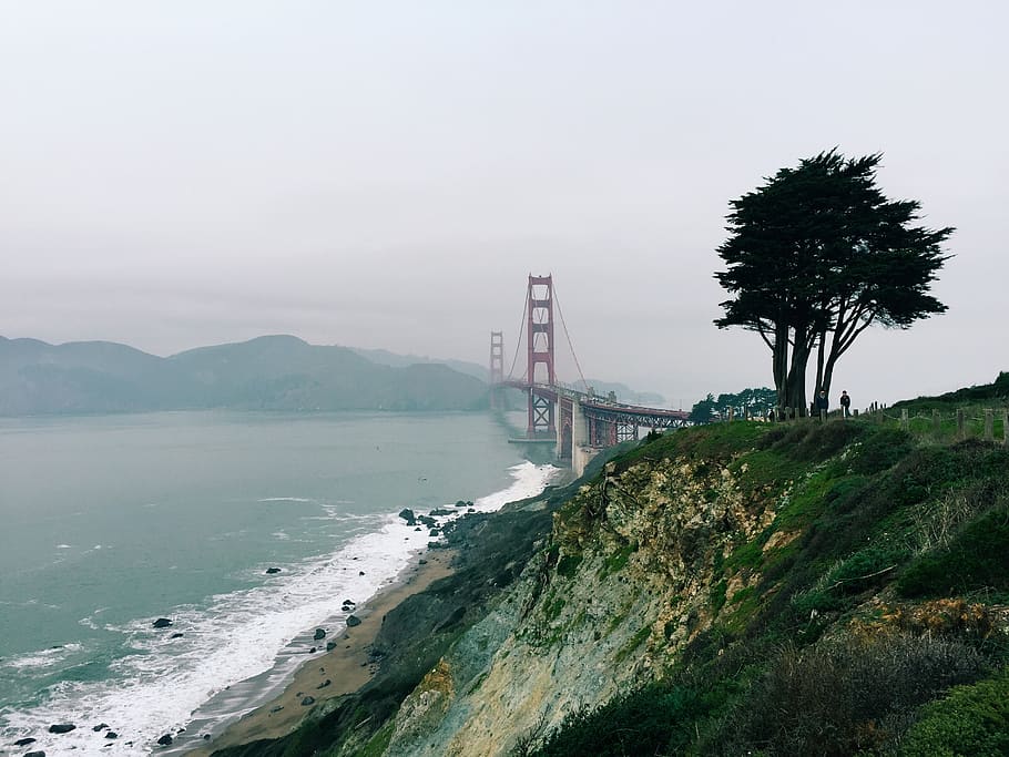 sf, water, bridge, sky, bridge - man made structure, sea, connection HD wallpaper