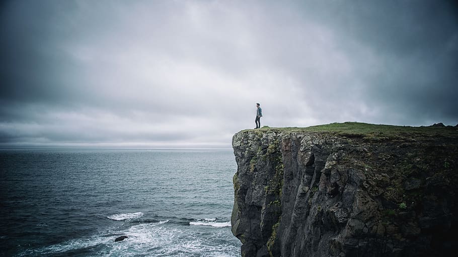 iceland, cloud - sky, rock, rock - object, solid, one person HD wallpaper