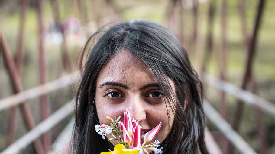 human, person, face, flower, girl, sweets, food, confectionery HD wallpaper
