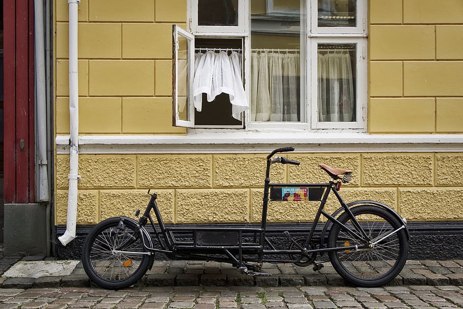 denmark, ærø municipality, windows, wall, bike, cargo bike HD wallpaper