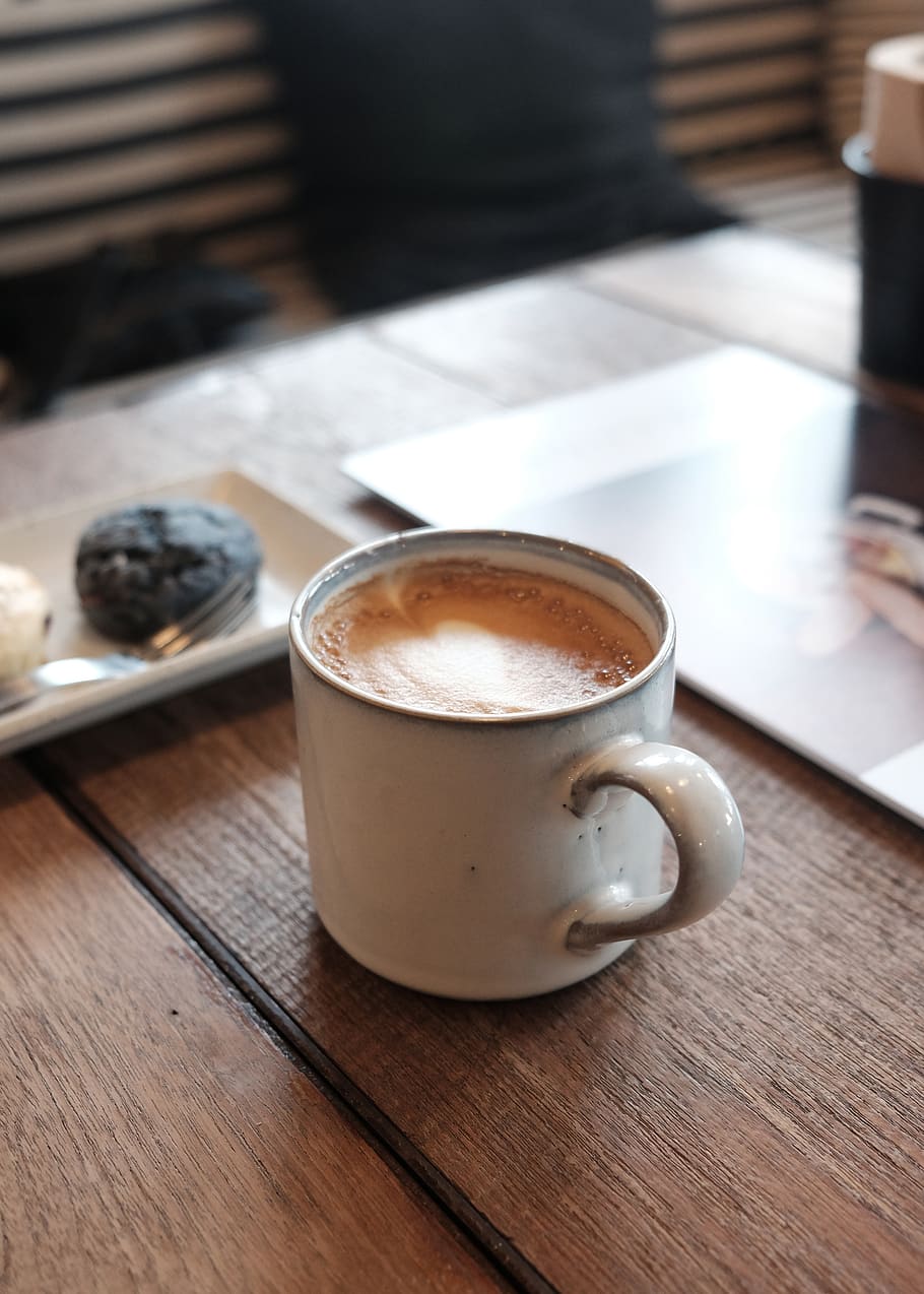 wood, cup, brown, book, cake, scone, on the table, breakfast HD wallpaper