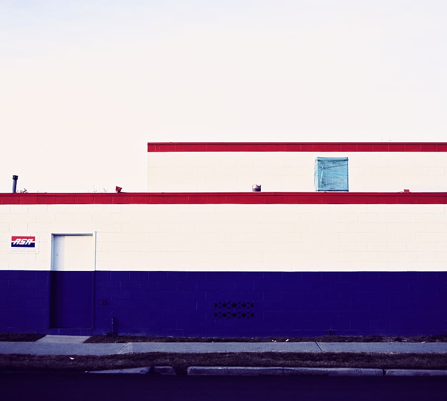 building, colors, red, white, blue, america, art, film, architecture HD wallpaper