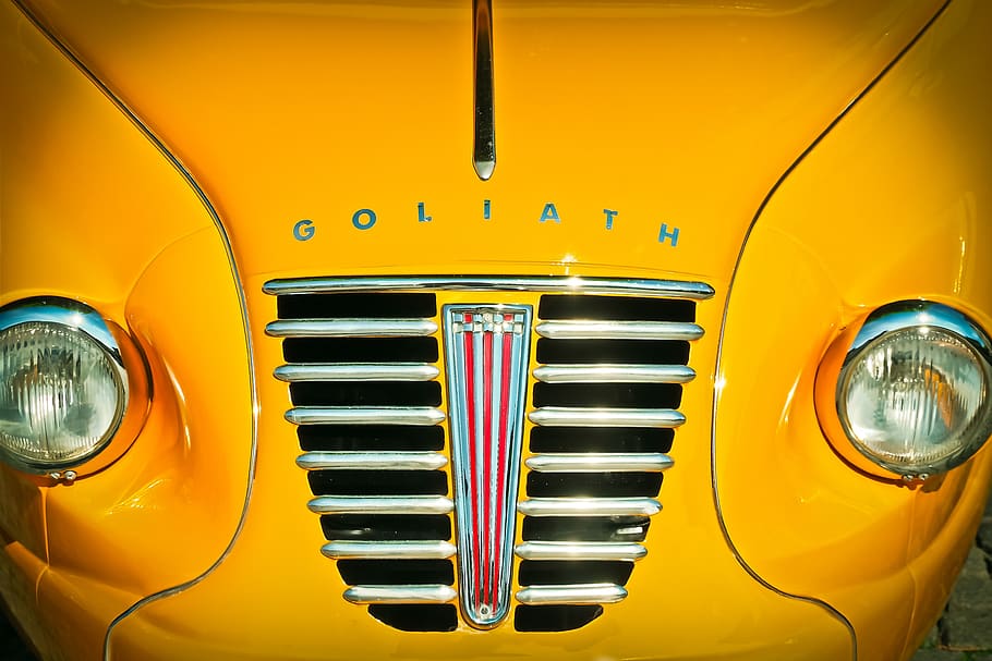 Yellow Goliath Car, borgward, borgward goliath, chrome, classic, HD wallpaper