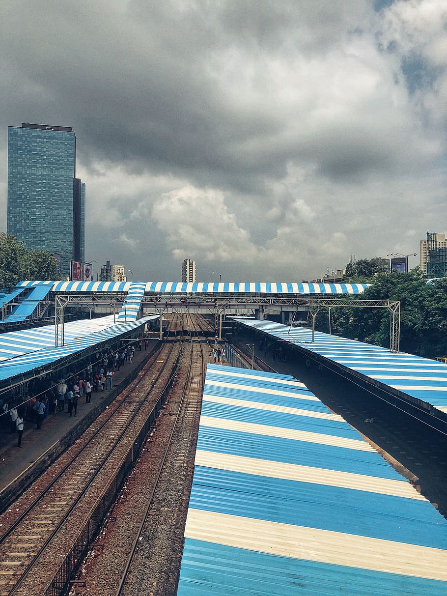 india, mumbai, dadar, blue, station, travel, trains, patterns, HD wallpaper