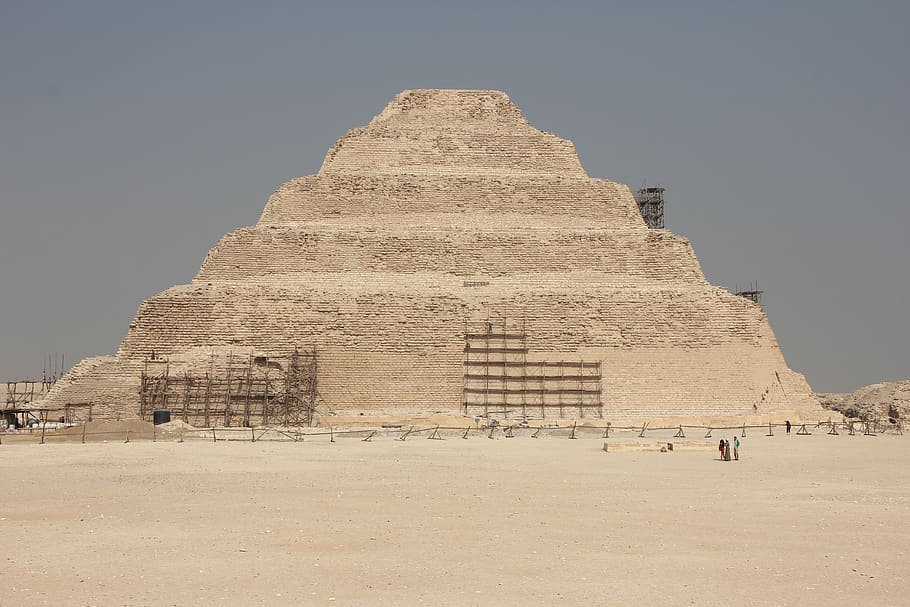 pyramids, egypt, desert, history, architecture, landmark, monument HD wallpaper