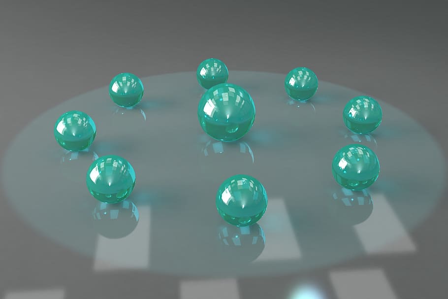 marbles, bright, vivid, illuminated, balls 3d, green color HD wallpaper
