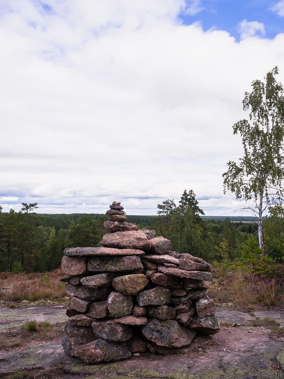 finland, rocks, skyline, forest, stack, cloud - sky, tree, plant HD wallpaper