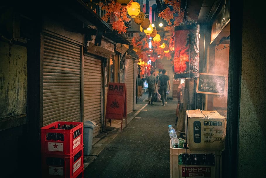 people walking on pathway beside trees, street, chinatown, smoke, HD wallpaper