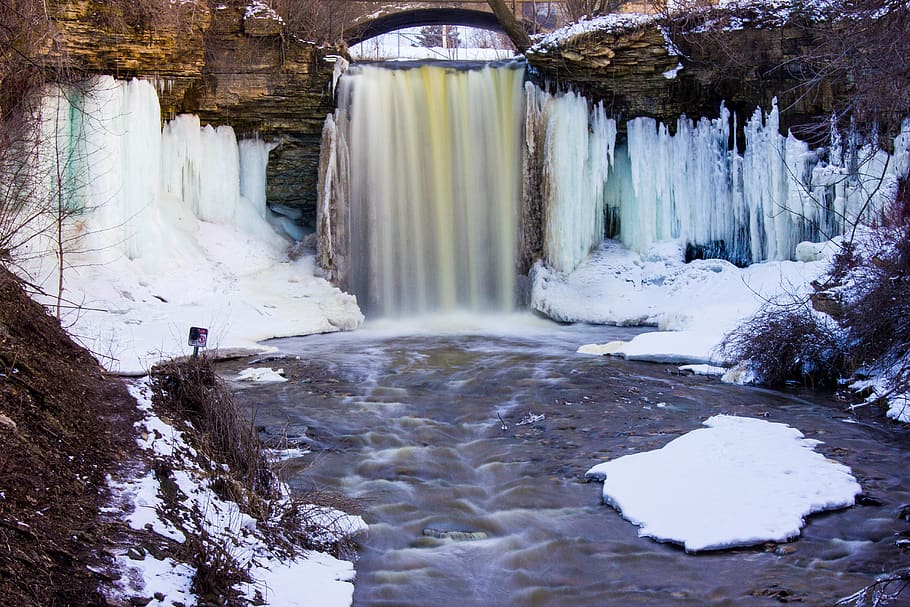 waterfall, winter, ice, river, nature, scenic, cascade, landscape HD wallpaper