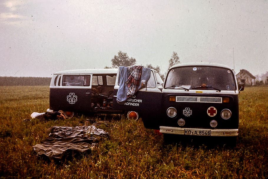 bully, vw, auto, car, field, grass, dia, old, retro, 1980s HD wallpaper