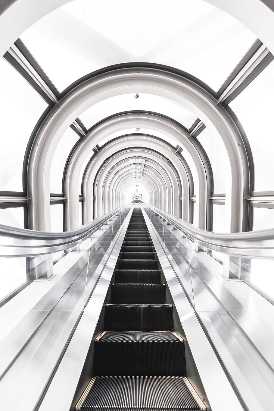 escalator tunnel, architecture, built structure, direction, the way forward HD wallpaper