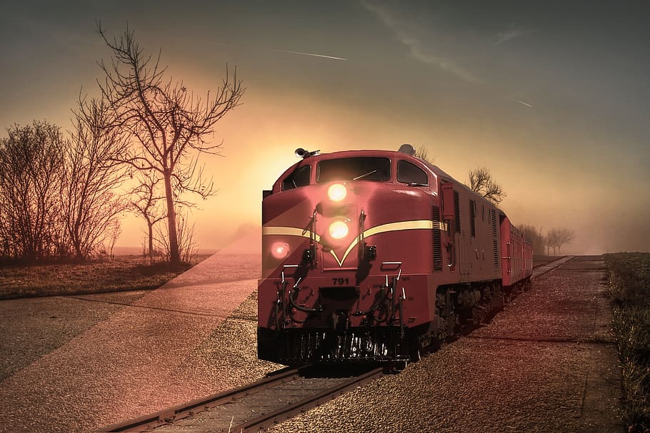 train, field, nature, road, light, path, pics, transportation HD wallpaper