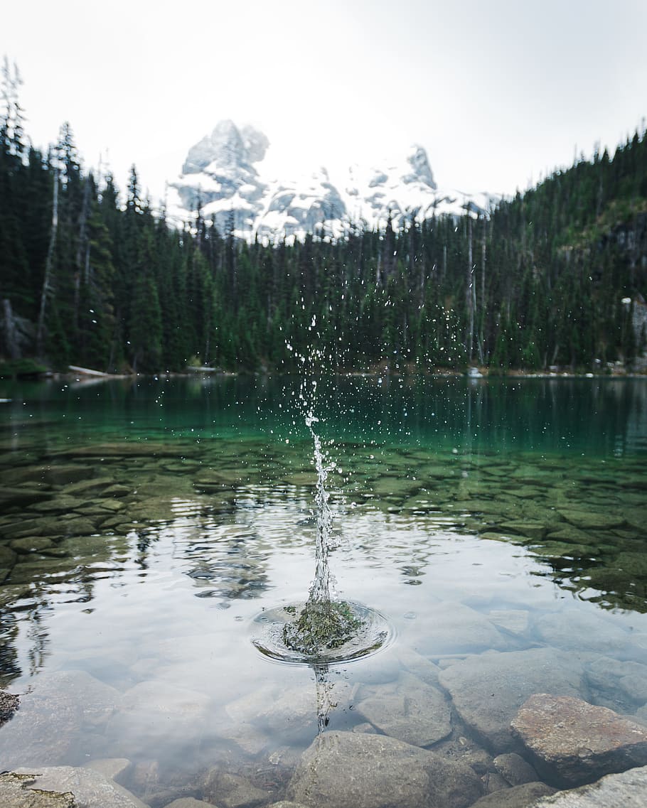 time lapse photography of uplift water on lake surrounded with at daytime HD wallpaper